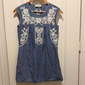 Tory Burch Blue Sleeveless Embroidered Tunic